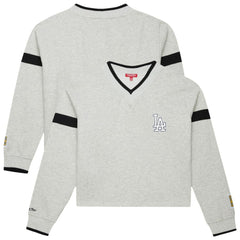 Los Angeles Dodgers Women's Cooperstown Collection V-Neck Cropped Toggle Sweatshirt Heather Gray | Mitchell & Ness