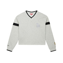 Los Angeles Dodgers Women's Cooperstown Collection V-Neck Cropped Toggle Sweatshirt Heather Gray | Mitchell & Ness