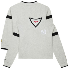 New York Yankees Women's Cooperstown Collection V-Neck Cropped Toggle Sweatshirt Heather Gray | Mitchell & Ness