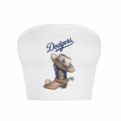 Los Angeles Dodgers Tiny Turnip Women's Cowboy Boot Crop Tube Top White