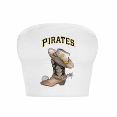 Pittsburgh Pirates Tiny Turnip Women's Cowboy Boot Crop Tube Top White