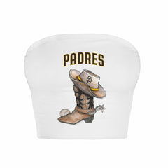 San Diego Padres Tiny Turnip Women's Cowboy Boot Crop Tube Top White