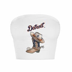Detroit Tigers Tiny Turnip Women's Cowboy Boot Crop Tube Top White