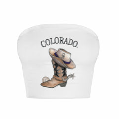 Colorado Rockies Tiny Turnip Women's Cowboy Boot Crop Tube Top White