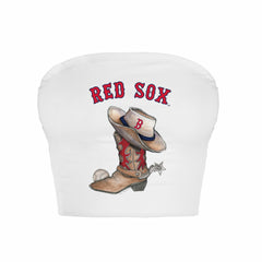 Boston Red Sox Tiny Turnip Women's Cowboy Boot Crop Tube Top White