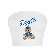 Los Angeles Dodgers Tiny Turnip Women's Teddy Bear Crop Tube Top White
