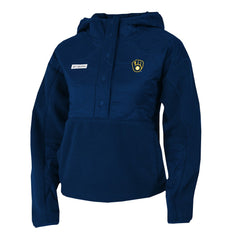 Milwaukee Brewers Women's Cloud Point Hooded Fleece Half-Snap Pullover Jacket Navy | Columbia