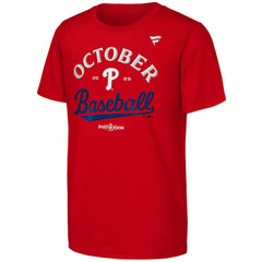 Philadelphia Phillies Youth 2025 MLB Postseason Locker Room T-Shirt Red