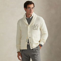 New York Yankees Polo Ralph Lauren Wool Shawl Button-Up Cardigan Cream