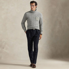New York Yankees Polo Ralph Lauren Wool Turtleneck Sweater Heather Gray