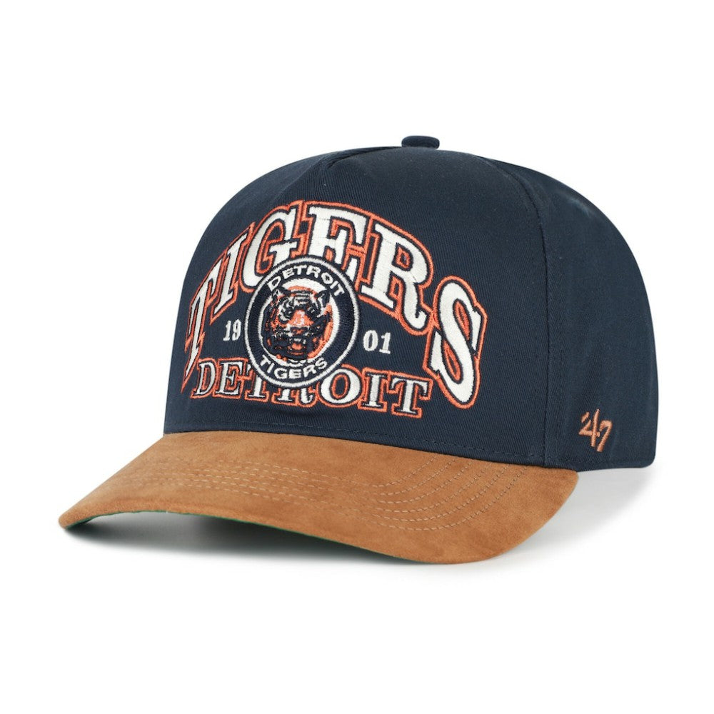 Detroit Tigers Cooperstown Break Wood Suede Hitch Adjustable Hat Navy/Brown | 47 brand