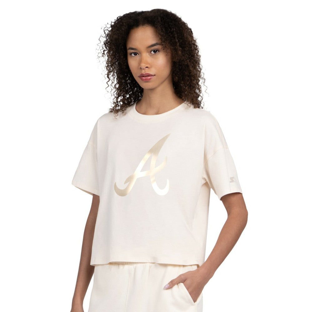 Atlanta Braves Starter Women's Pastels Boxy Cropped T-Shirt Cream