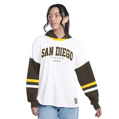 San Diego Padres G-III 4Her by Carl Banks Women's Key Player Oversized Hooded Long Sleeve T-Shirt White/Brown