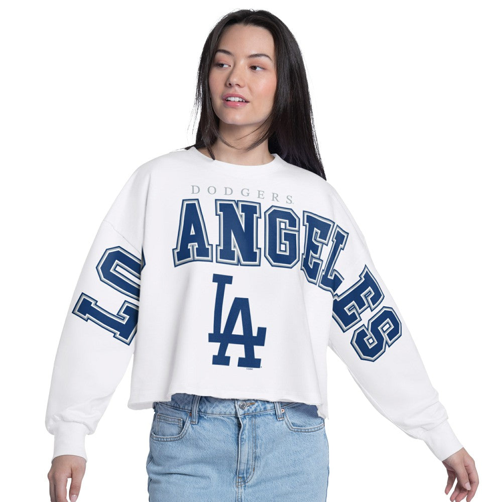 Los Angeles Dodgers G-III 4Her by Carl Banks Women's Bleachers Cropped Pullover Sweatshirt White