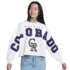 Colorado Rockies G-III 4Her by Carl Banks Women's Bleachers Cropped Pullover Sweatshirt White