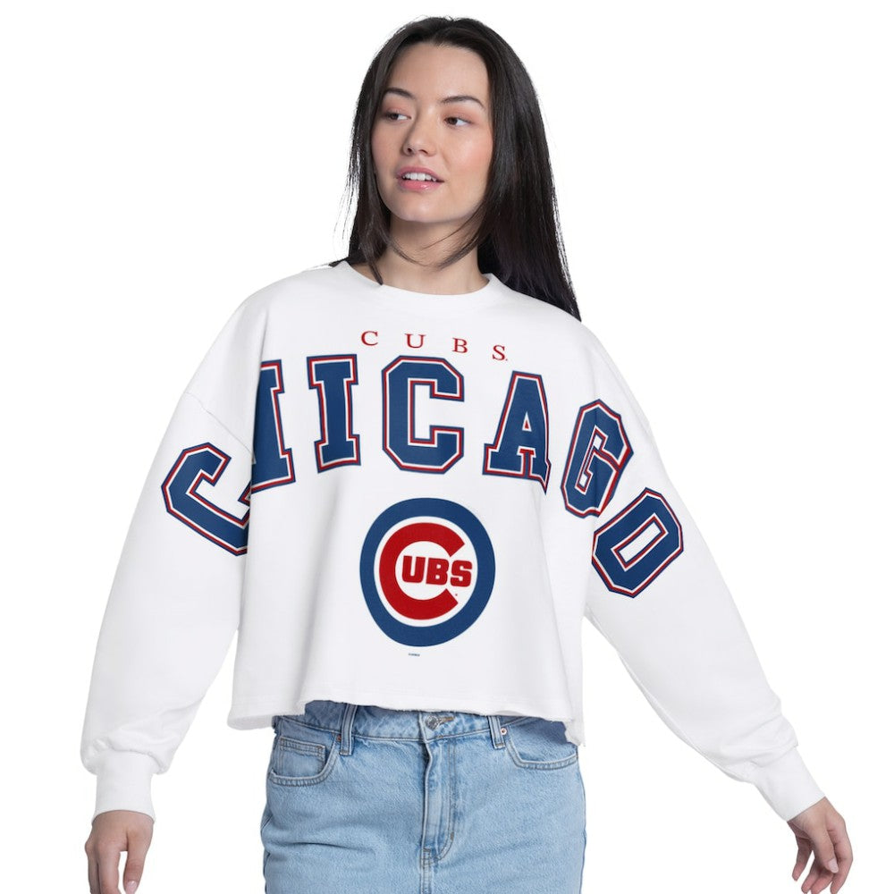 Chicago Cubs G-III 4Her by Carl Banks Women's Bleachers Cropped Pullover Sweatshirt White