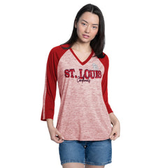 St. Louis Cardinals G-III 4Her by Carl Banks Women's Speed Training 3/4-Sleeve Rhinestone V-Neck T-Shirt Red/Heather Red