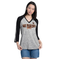 San Francisco Giants G-III 4Her by Carl Banks Women's Speed Training 3/4-Sleeve Rhinestone V-Neck T-Shirt Black/Heather Black