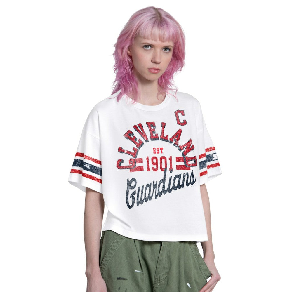Cleveland Guardians Starter Women's Cropped Hurry Up Offense T-Shirt White