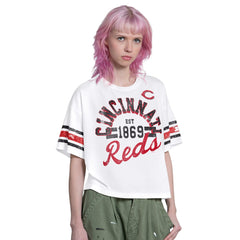 Cincinnati Reds Starter Women's Cropped Hurry Up Offense T-Shirt White