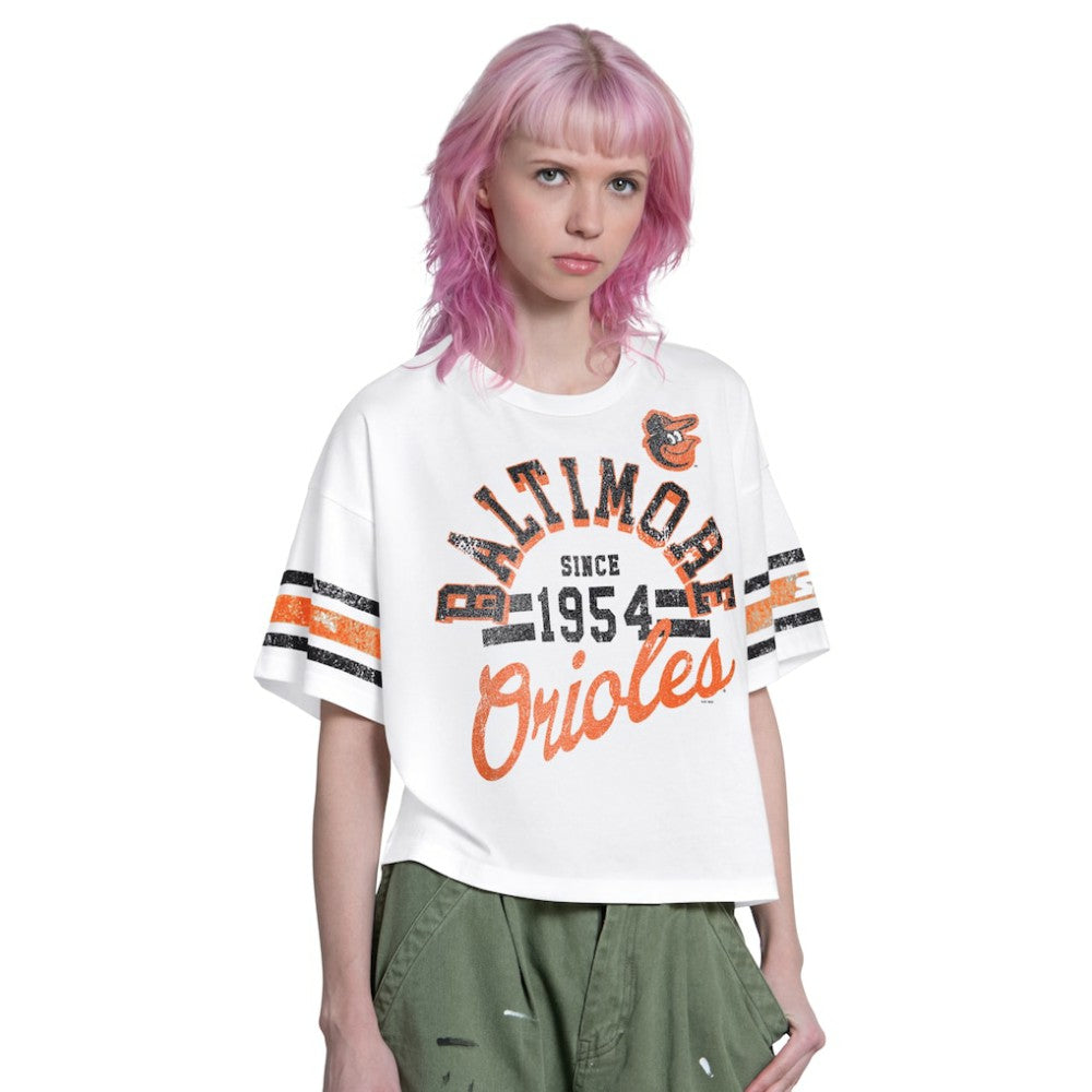 Baltimore Orioles Starter Women's Cropped Hurry Up Offense T-Shirt White