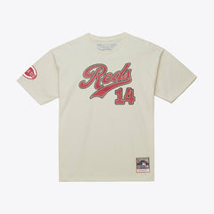 Pete Rose Cincinnati Reds Cooperstown Collection Throwback Name & Number T-Shirt Cream | Mitchell & Ness