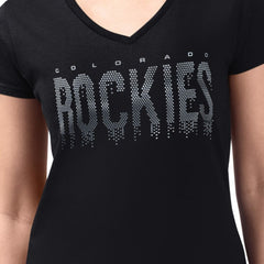 Colorado Rockies G-III 4Her by Carl Banks Women's Metallic Drop Lightweight V-Neck T-Shirt Black
