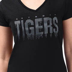 Detroit Tigers G-III 4Her by Carl Banks Women's Metallic Drop Lightweight V-Neck T-Shirt Black