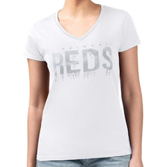 Cincinnati Reds G-III 4Her by Carl Banks Women's Metallic Drop Lightweight V-Neck T-Shirt White