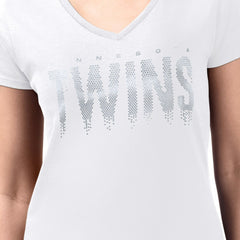 Minnesota Twins G-III 4Her by Carl Banks Women's Metallic Drop Lightweight V-Neck T-Shirt White