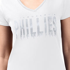 Philadelphia Phillies G-III 4Her by Carl Banks Women's Metallic Drop Lightweight V-Neck T-Shirt White