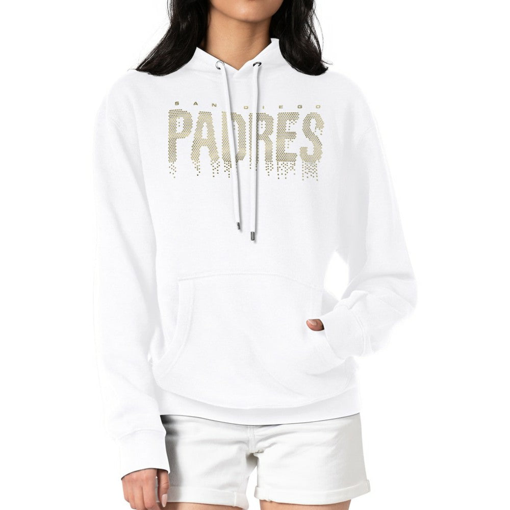 San Diego Padres G-III 4Her by Carl Banks Women's Metallic Drop Fleece Hoodie White
