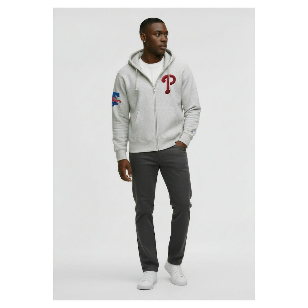 Philadelphia Phillies Champion Reverse Weave Chenille Full-Zip Hoodie Gray