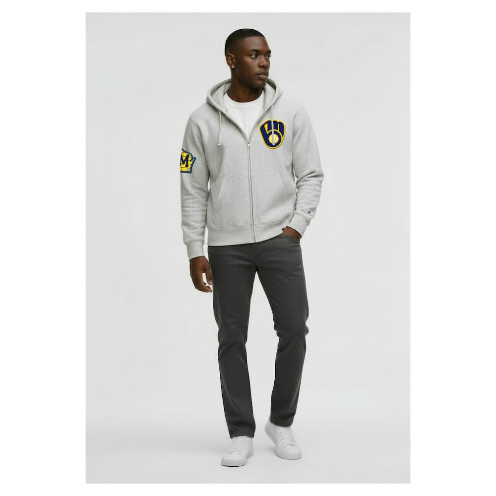 Milwaukee Brewers Champion Reverse Weave Chenille Full-Zip Hoodie Gray