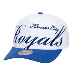 Kansas City Royals Unisex XL Script Pro Crown Snapback Hat White/Royal | Mitchell & Ness