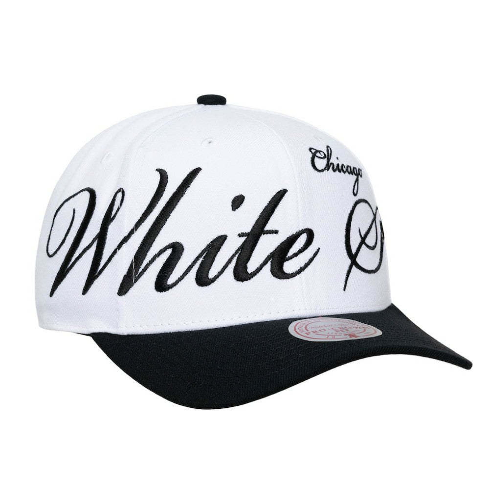 Chicago White Sox Unisex XL Script Pro Crown Snapback Hat White/Black | Mitchell & Ness