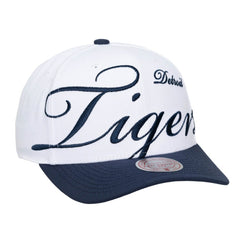 Detroit Tigers Unisex XL Script Pro Crown Snapback Hat White/Navy | Mitchell & Ness