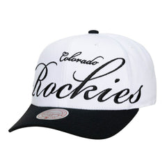 Colorado Rockies Unisex XL Script Pro Crown Snapback Hat White/Black | Mitchell & Ness