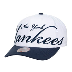 New York Yankees Unisex XL Script Pro Crown Adjustable Hat White/Navy | Mitchell & Ness