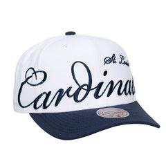 St. Louis Cardinals Unisex XL Script Pro Crown Adjustable Hat White/Navy | Mitchell & Ness