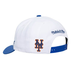 New York Mets Unisex XL Script Pro Crown Snapback Hat White/Royal | Mitchell & Ness