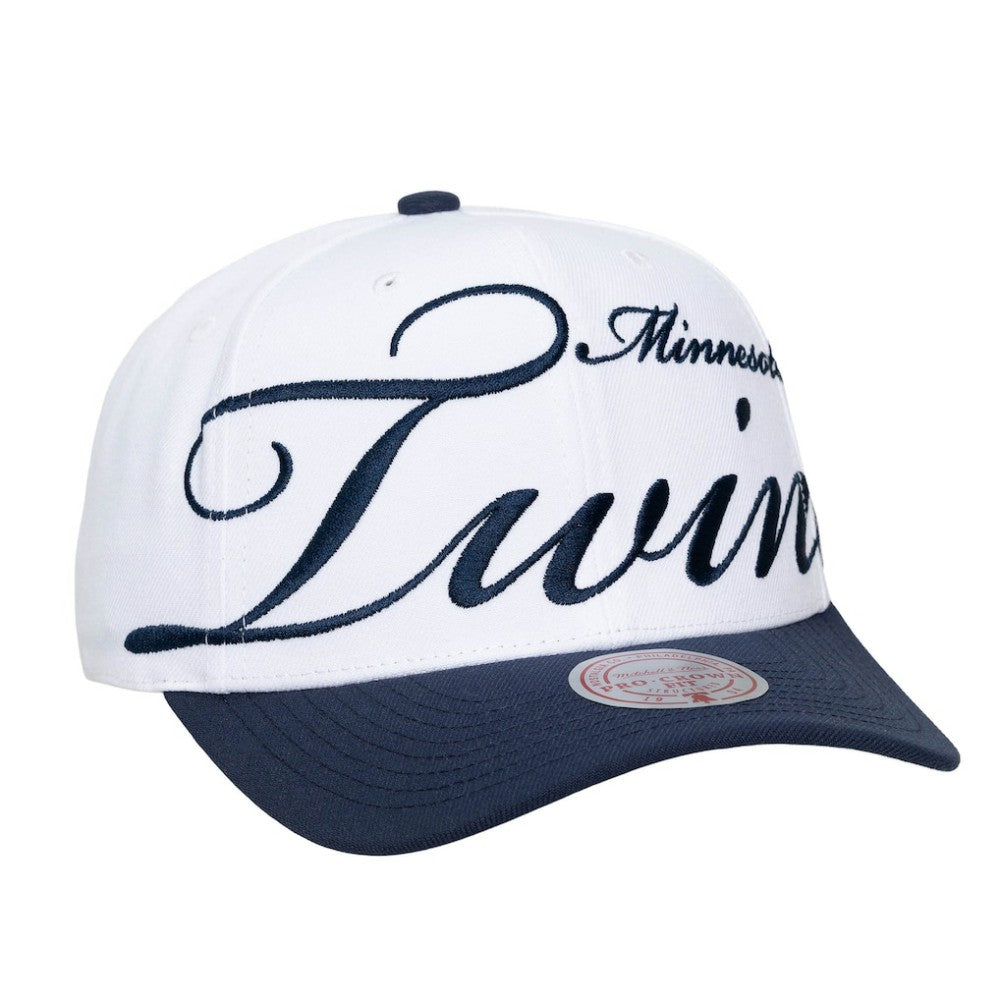 Minnesota Twins Unisex XL Script Pro Crown Adjustable Hat White/Navy | Mitchell & Ness