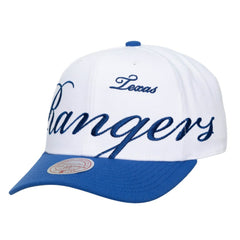 Texas Rangers Unisex XL Script Pro Crown Adjustable Hat White/Royal | Mitchell & Ness
