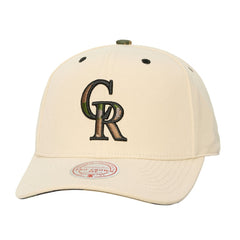 Colorado Rockies Unisex Camo Logo Pro Crown Snapback Hat Cream | Mitchell & Ness