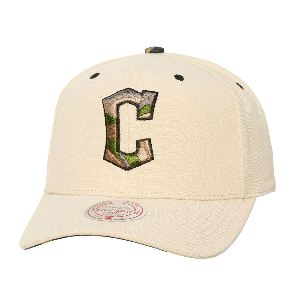 Cleveland Guardians Unisex Camo Logo Pro Crown Snapback Hat Cream | Mitchell & Ness