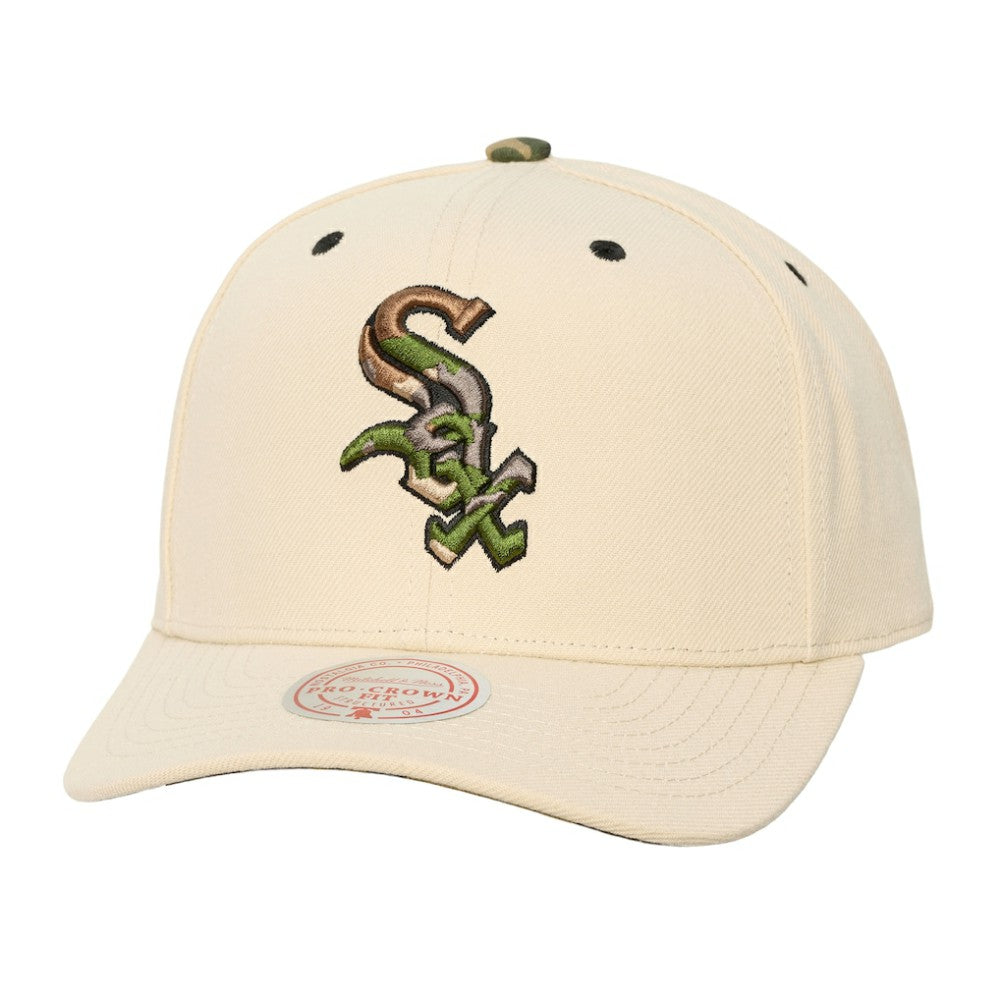 Chicago White Sox Unisex Camo Logo Pro Crown Snapback Hat Cream | Mitchell & Ness