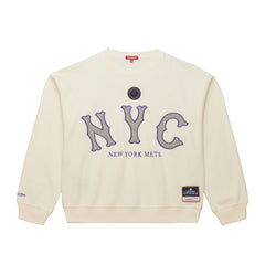 New York Mets Women's Premium Oversized Crewneck Sweatshirt Cream | Mitchell & Ness