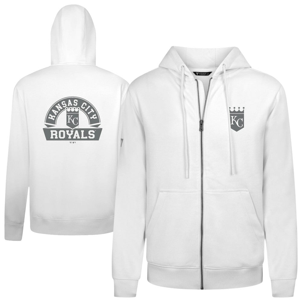 Kansas City Royals Levelwear Podium Chenille Logo Full-Zip Hoodie White