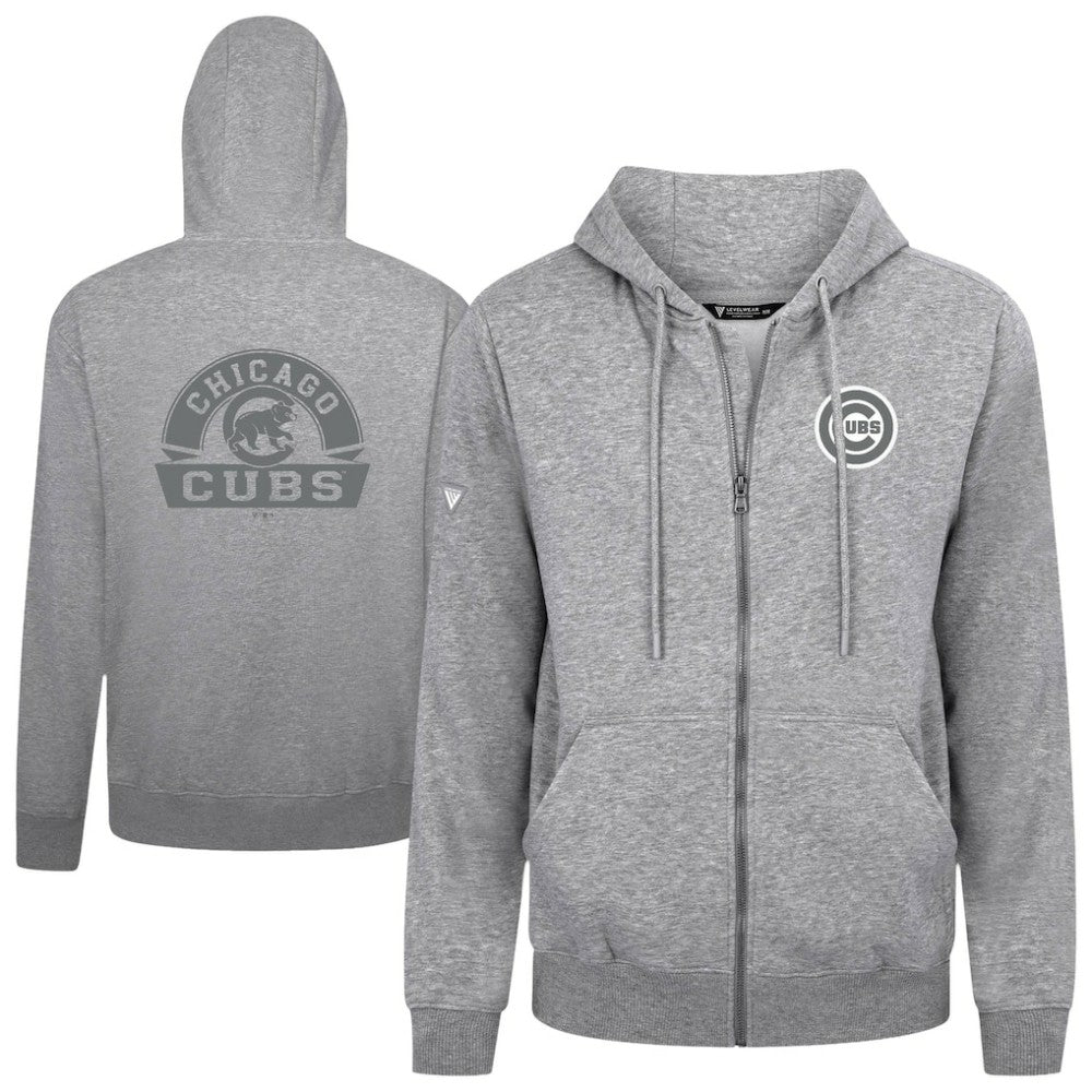 Chicago Cubs Levelwear Podium Banner Arch Full-Zip Hoodie Heather Gray