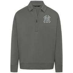 New York Yankees Levelwear Luxe Signature Quarter-Zip Chenille Logo Tri-Blend Sweatshirt Gray